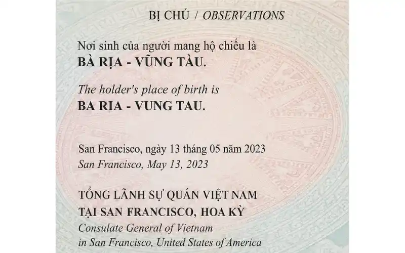 Passport Việt Nam không có nơi sinh có sao không?